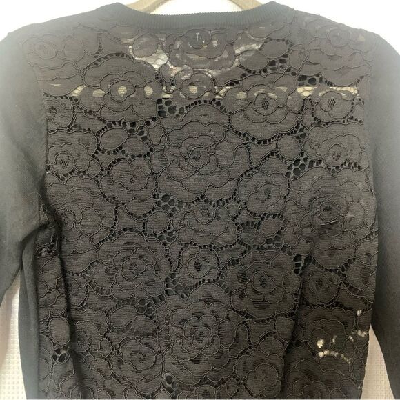 KARL LAGERFELD PARIS Lace Back Ruffle Cardigan - Picture 6 of 8